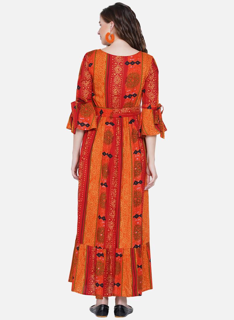 Mine4Nine Womens Maternity Floral Print Orange Maxi Dress