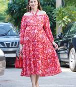 Mine4Nine Womens Maternity Floral Print Orange Midi Dress