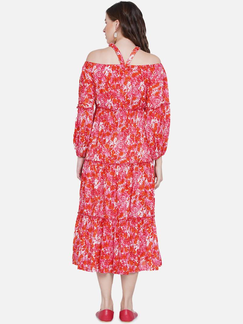 Mine4Nine Womens Maternity Floral Print Orange Midi Dress