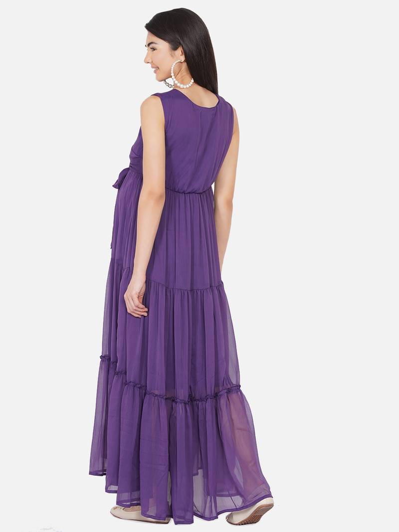 strapless open back dress Angel Maternity Avery Baby Shower Maternity Dress- Purple Floral Print main image 1
