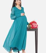 Mine4Nine Womens Maternity Solid Green Color Maxi Baby Shower Dress