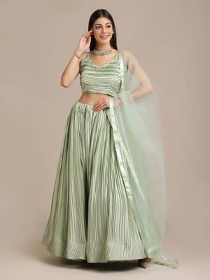 LightGreen Platted  Semi Stitched Lehenga & unstitched Blouse With Dupatta 1