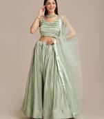 LightGreen Platted  Semi Stitched Lehenga & unstitched Blouse With Dupatta