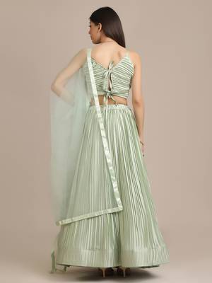 LightGreen Platted  Semi Stitched Lehenga & unstitched Blouse With Dupatta 2
