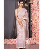 dusky pink organza saree with gota work and scallop border