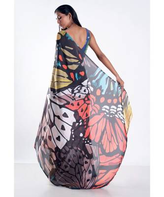 clubtail digital printed satin georgette saree 2