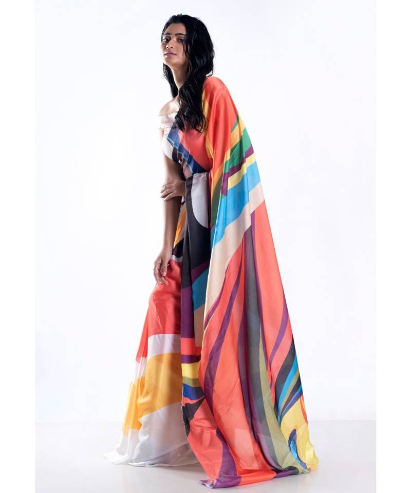 sorbet digital printed satin georgette saree