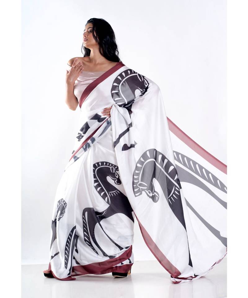 maya digital printed satin georgette saree