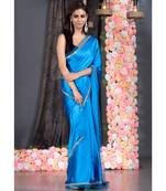 blue satin saree with embroidered border