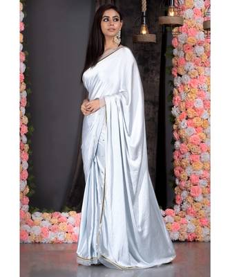 Boveee Silver Silk Solid Saree 2