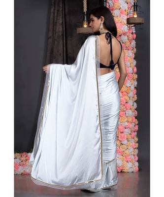 Boveee Silver Silk Solid Saree 3
