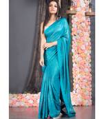 teal blue lurex georgette saree with border