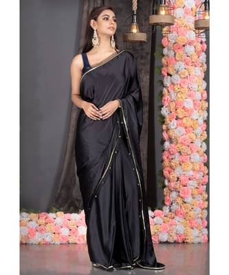 black satin saree with embroidered border 1