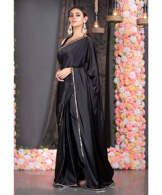black satin saree with embroidered border 2