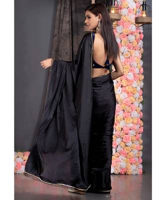 black satin saree with embroidered border 3