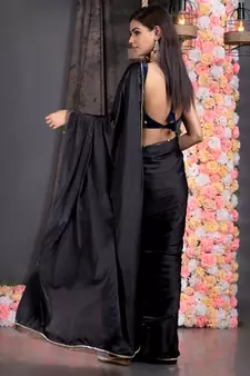 black satin saree with embroidered border