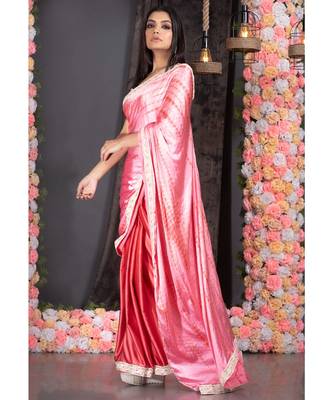 pink with red shibori satin saree with pearl embroidered lace border 2