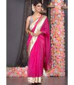 hot pink organza saree with gold gota border and fringe lace