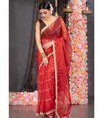 red organza saree with gota work and scallop border