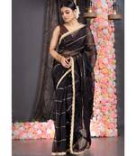 black organza saree with gota work and scallop border