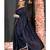 navy blue georgette saree with lurex gold stripes and scallop embroidered border