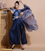 Navy Abstract Print Peplum With Pant