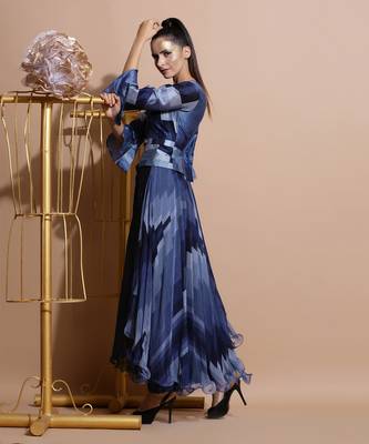 Navy Abstract Print Peplum With Pant 2