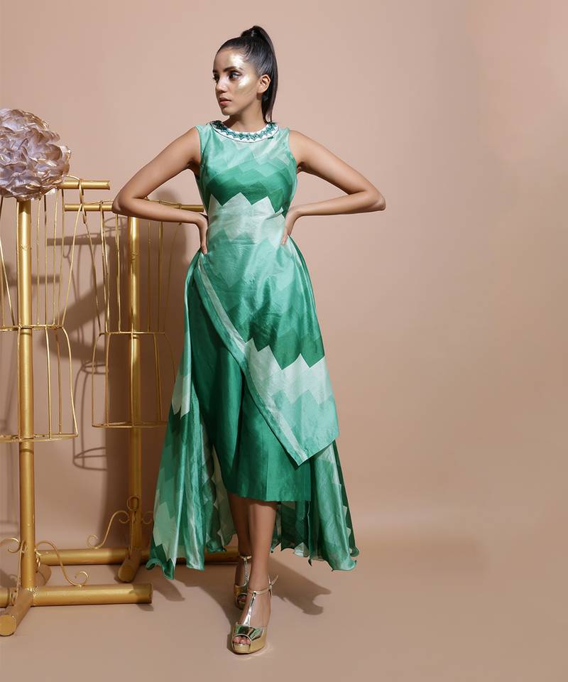 Green Abstract Culottes Set