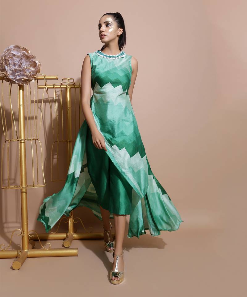 Green Abstract Culottes Set