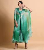 Green Leheriya Cape Embroidered Cape