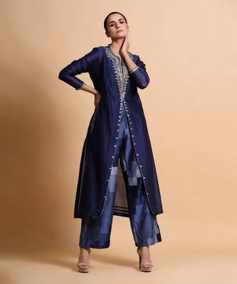 Navy Blue Embroidered Top And Pant 1