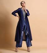 Navy Blue Embroidered Top And Pant