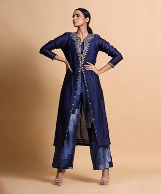 Navy Blue Embroidered Top And Pant 2