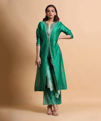 Green Embroidered Top And Pant  1