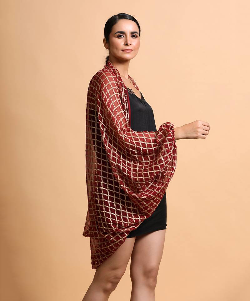 Deep Red Cubic Print Cape 