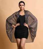 Navy Cubic Print Cape 