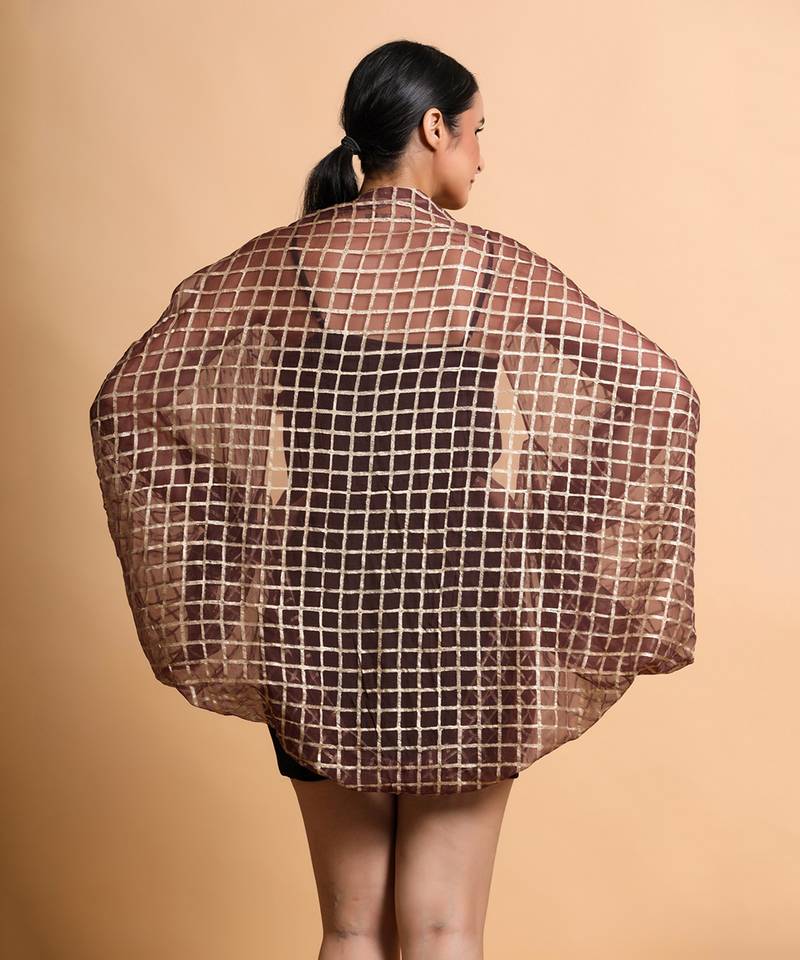 Brown Cubic Print Cape