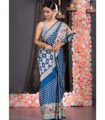 navy blue khaddi pure chiffon silk saree with border and pallu