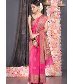 pink silk organza saree with antique zari border pallu