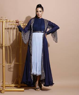 Navy Organza Long Jacket  1