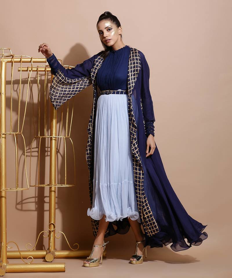 Navy Organza Long Jacket 