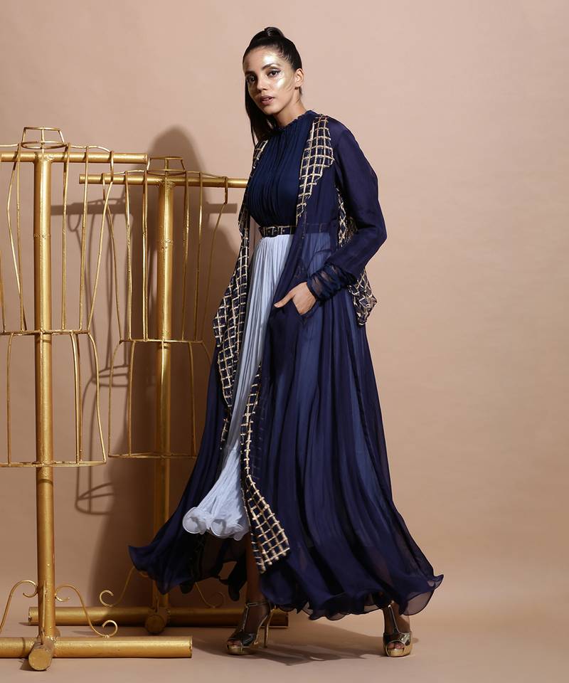 Navy Organza Long Jacket 