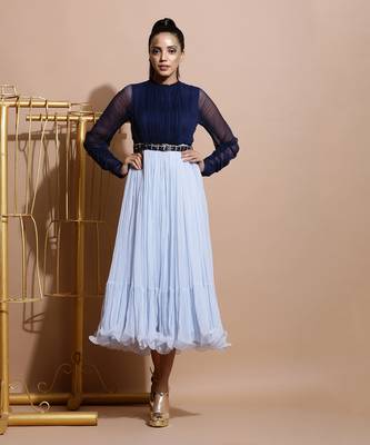 Navy And Sky Blue Midi Dress  1