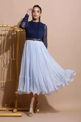 Navy And Sky Blue Midi Dress 