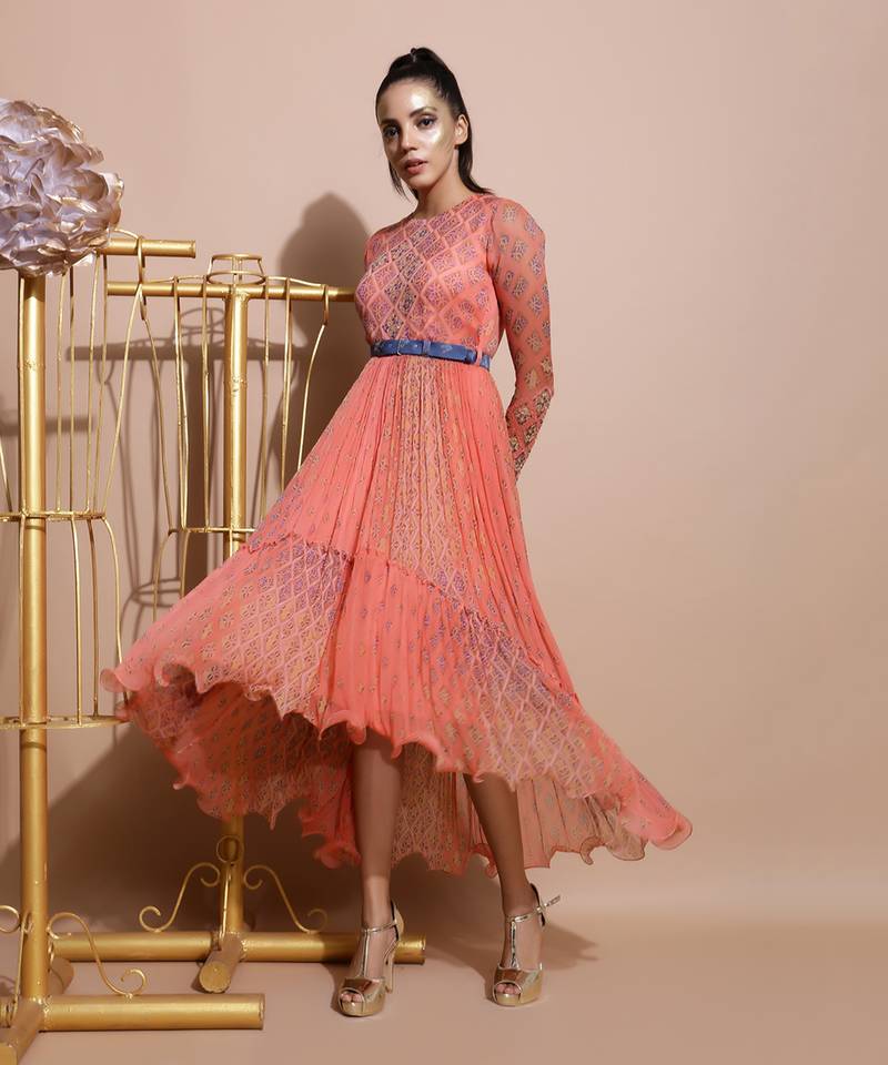 Salmon Burfee Tier Midi Dress 