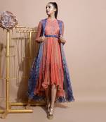 Salmon Burfee Tier Midi Dress With Jacket