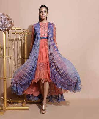 Salmon Burfee Tier Midi Dress With Jacket 3