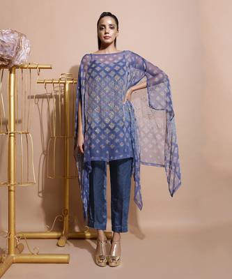 Indigo Blue Burfee Print Cape Set 1