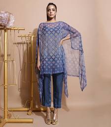 Indigo Blue Burfee Print Cape Set