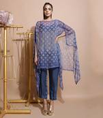 Indigo Blue Burfee Print Cape Set
